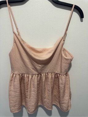 NWT American Eagle Satin Cowl Neck Peplum Cami Tank Blush Pink Women’s Small